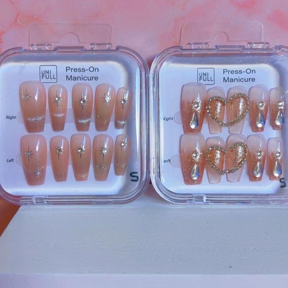 2 SETS OF Y2K COQUETTE NUDE SHIMMER HANDMADE FAKE NAILS SMALL NEW